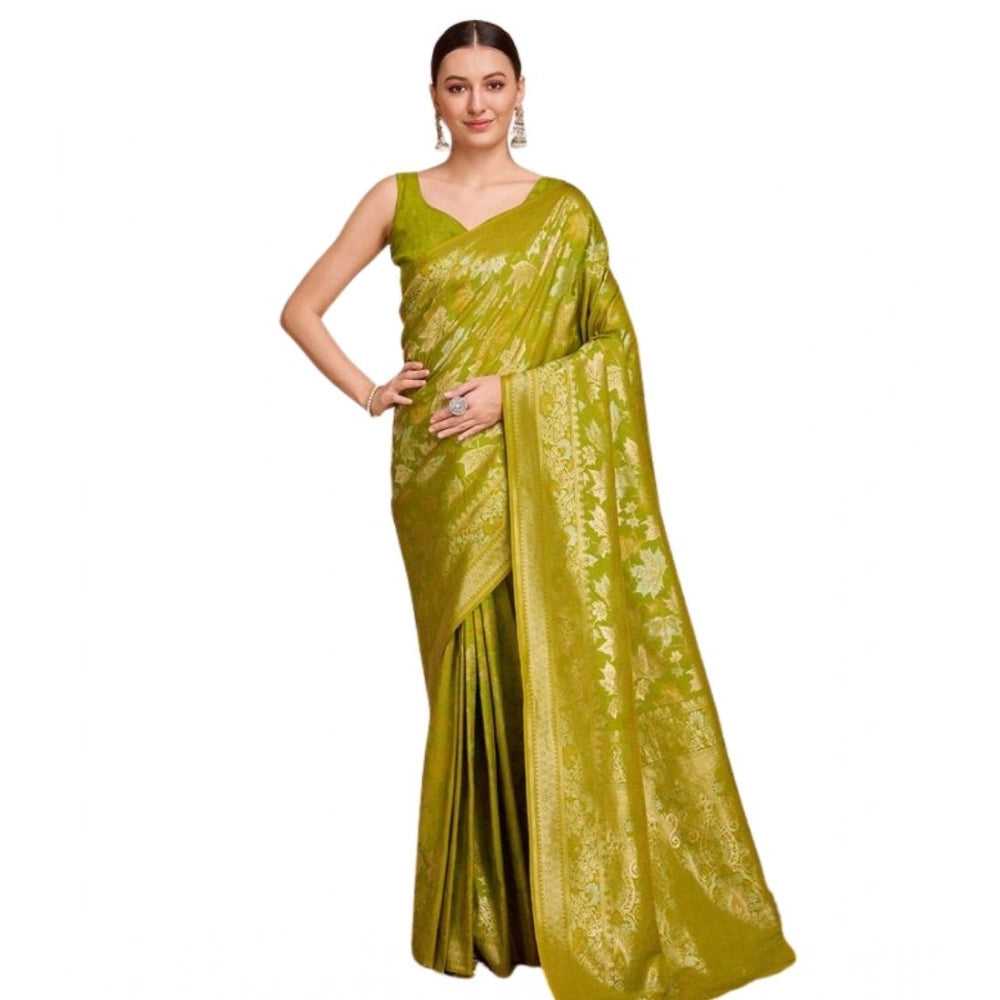 Amfyn Women's Soft Silk Jacquard Saree With Unstitched Blouse 5.5Mtr (Lime-Green)