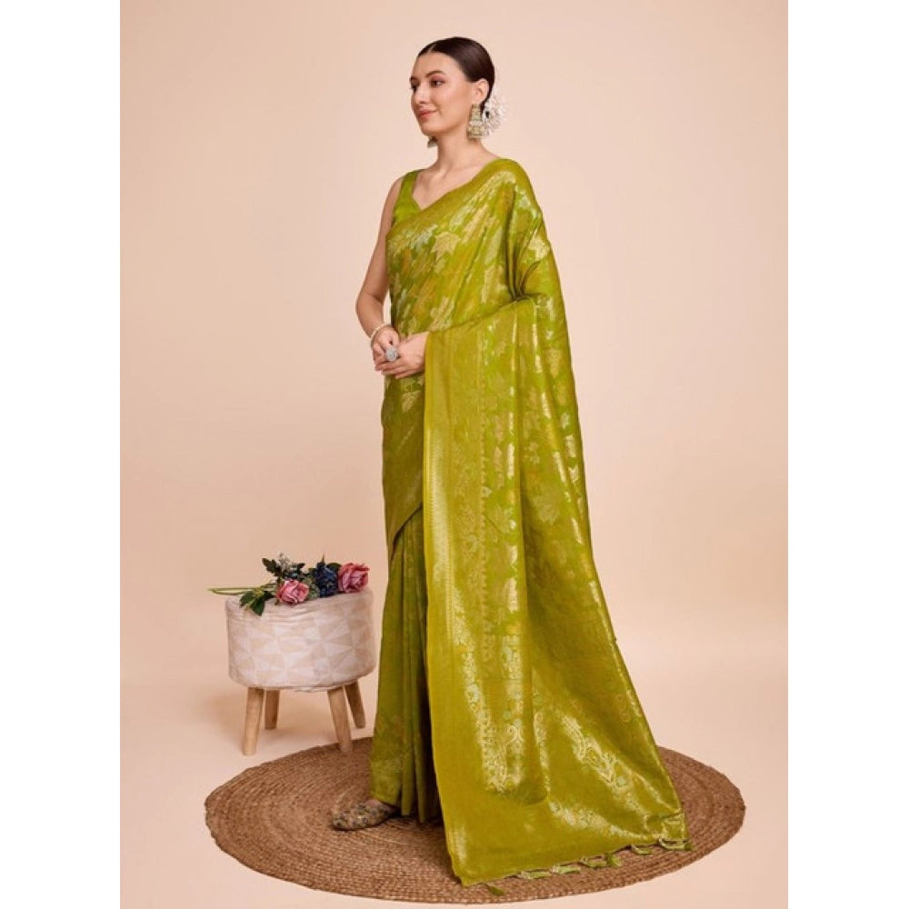 Amfyn Women's Soft Silk Jacquard Saree With Unstitched Blouse 5.5Mtr (Lime-Green)