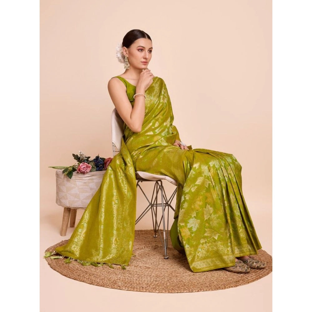 Amfyn Women's Soft Silk Jacquard Saree With Unstitched Blouse 5.5Mtr (Lime-Green)