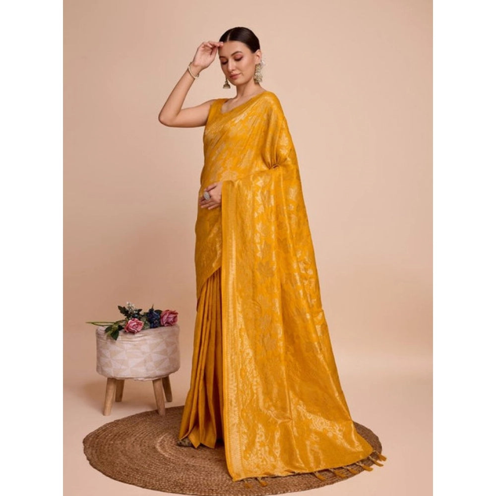Amfyn Women's Soft Silk Jacquard Saree With Unstitched Blouse 5.5Mtr (Mustard)