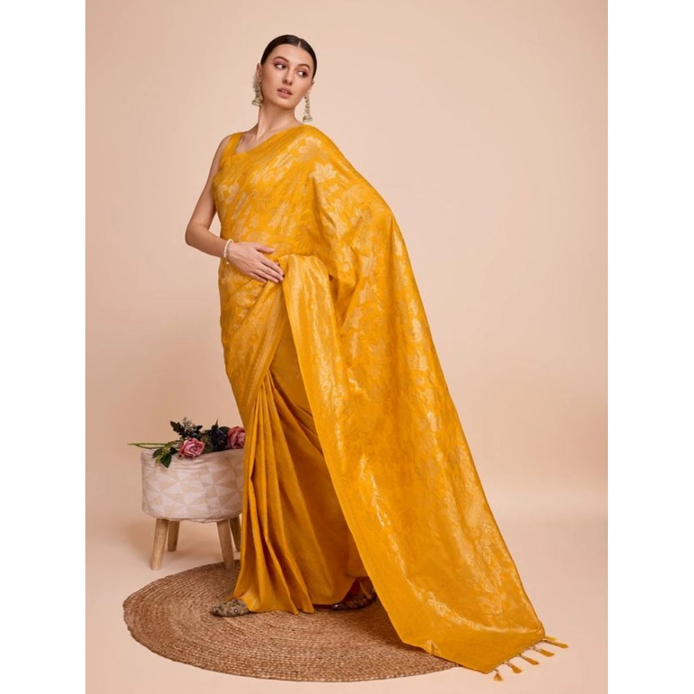Amfyn Women's Soft Silk Jacquard Saree With Unstitched Blouse 5.5Mtr (Mustard)