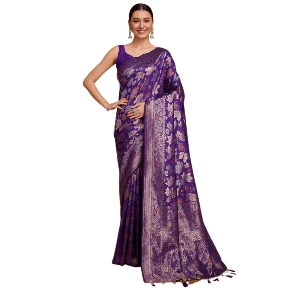 Amfyn Women's Soft Silk Jacquard Saree With Unstitched Blouse 5.5Mtr (Purple)