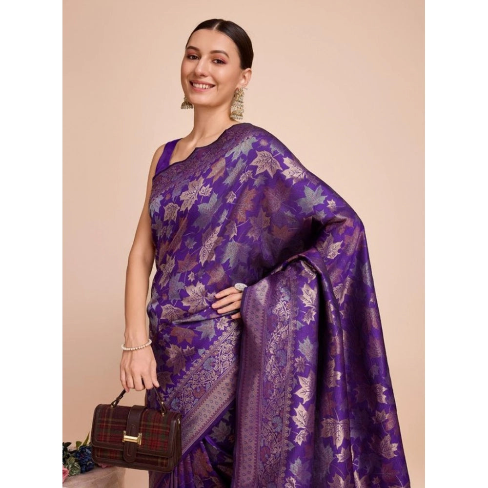 Amfyn Women's Soft Silk Jacquard Saree With Unstitched Blouse 5.5Mtr (Purple)