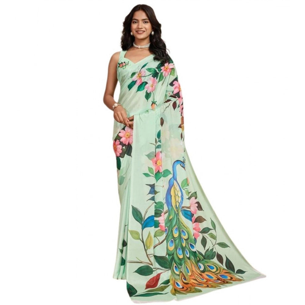 Amfyn Women's Faux_Georgette Printed Saree With Unstitched Blouse 5.5Mtr (Light_Green)