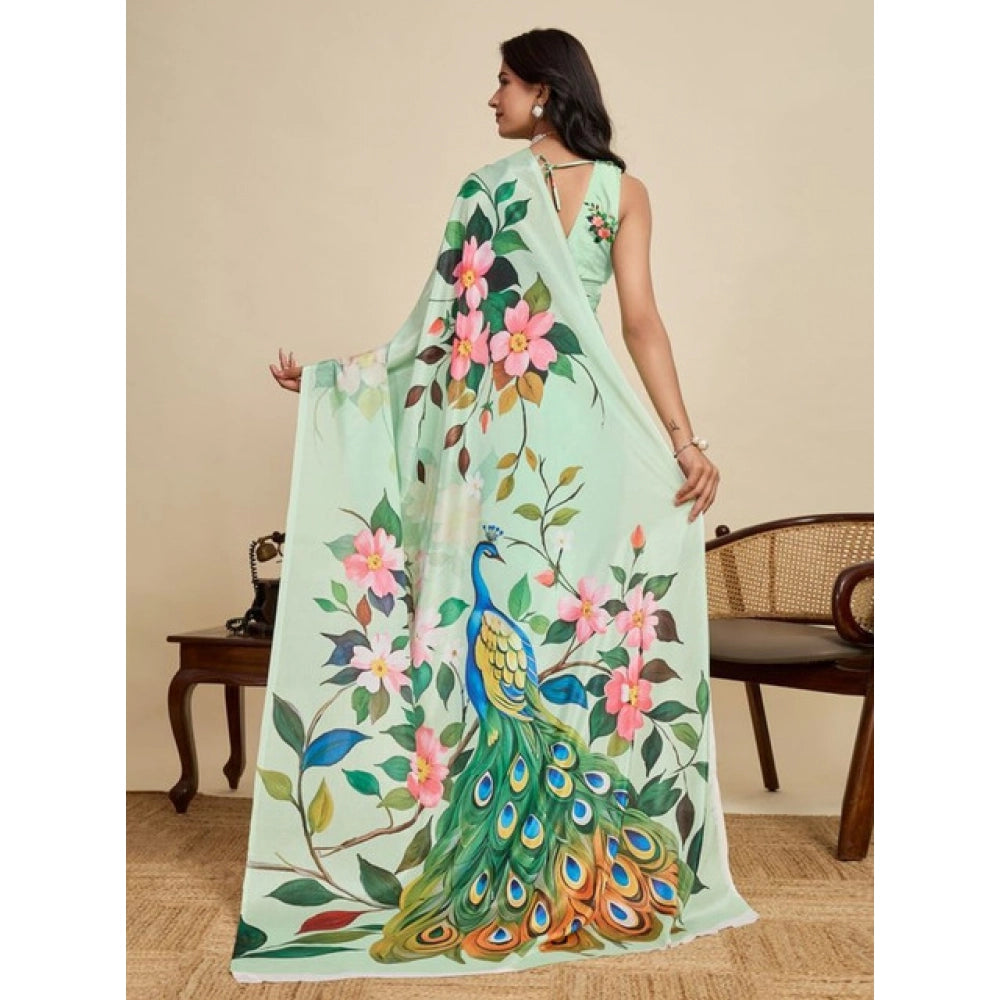 Amfyn Women's Faux_Georgette Printed Saree With Unstitched Blouse 5.5Mtr (Light_Green)