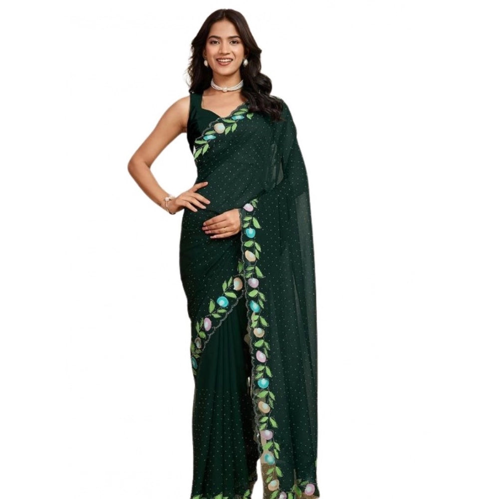 Amfyn Women's Georgette Printed Saree With Unstitched Blouse 5.5Mtr (Green)