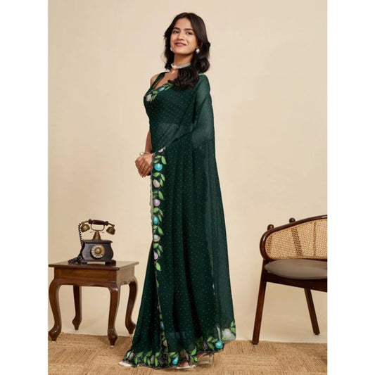Amfyn Women's Georgette Printed Saree With Unstitched Blouse 5.5Mtr (Green)