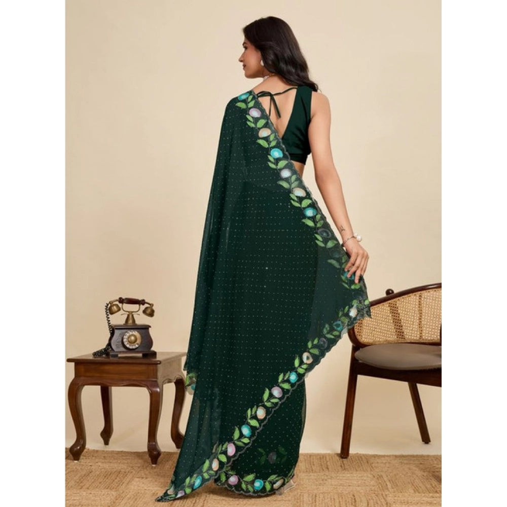 Amfyn Women's Georgette Printed Saree With Unstitched Blouse 5.5Mtr (Green)
