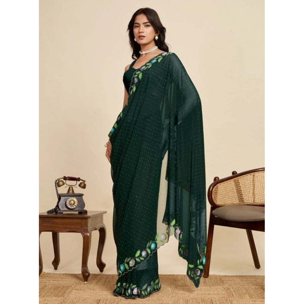 Amfyn Women's Georgette Printed Saree With Unstitched Blouse 5.5Mtr (Green)