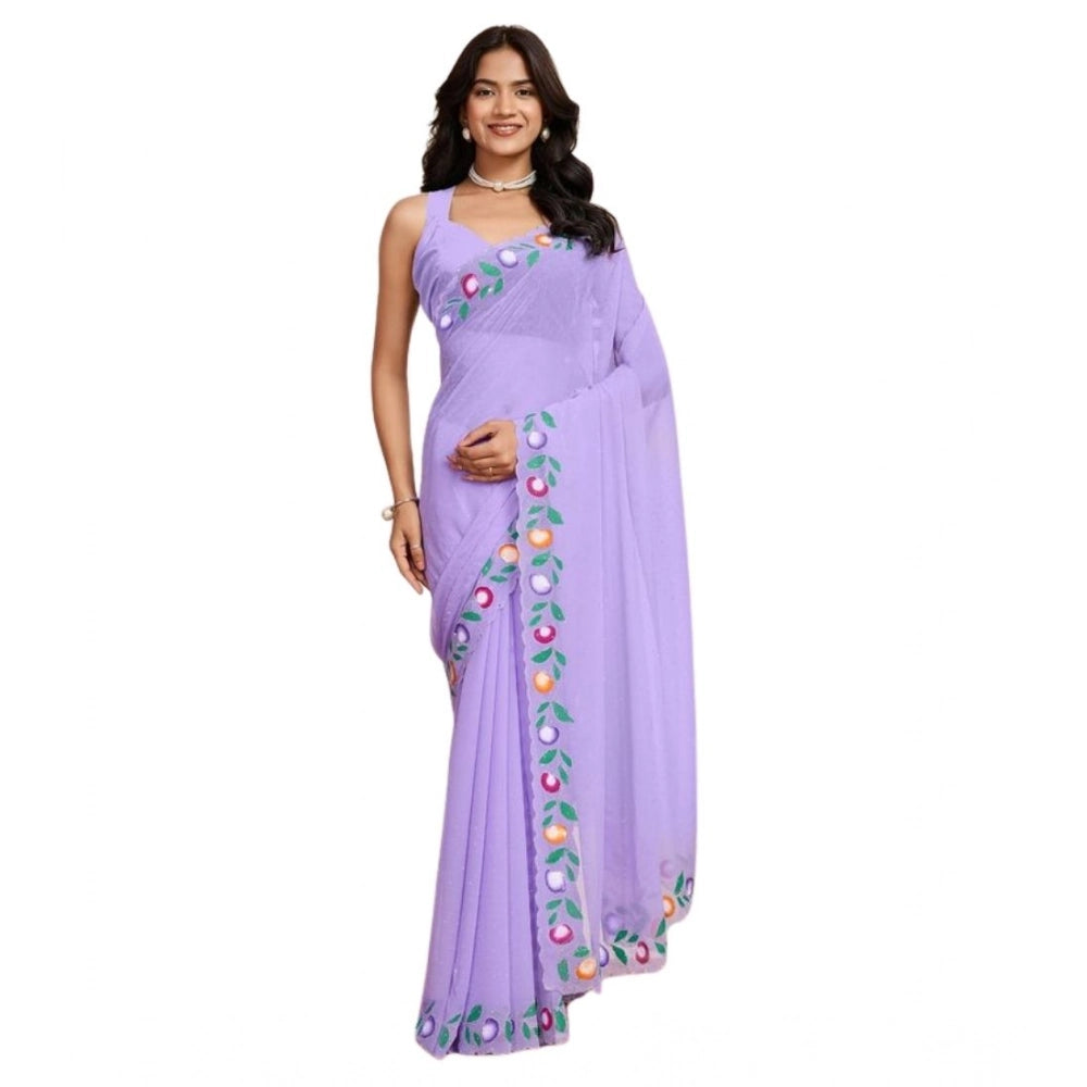 Amfyn Women's Georgette Printed Saree With Unstitched Blouse 5.5Mtr (Lavender)