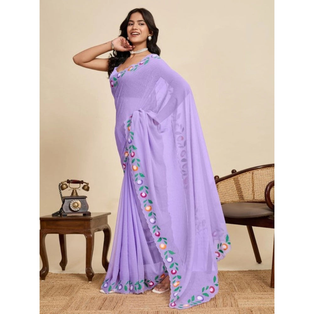 Amfyn Women's Georgette Printed Saree With Unstitched Blouse 5.5Mtr (Lavender)