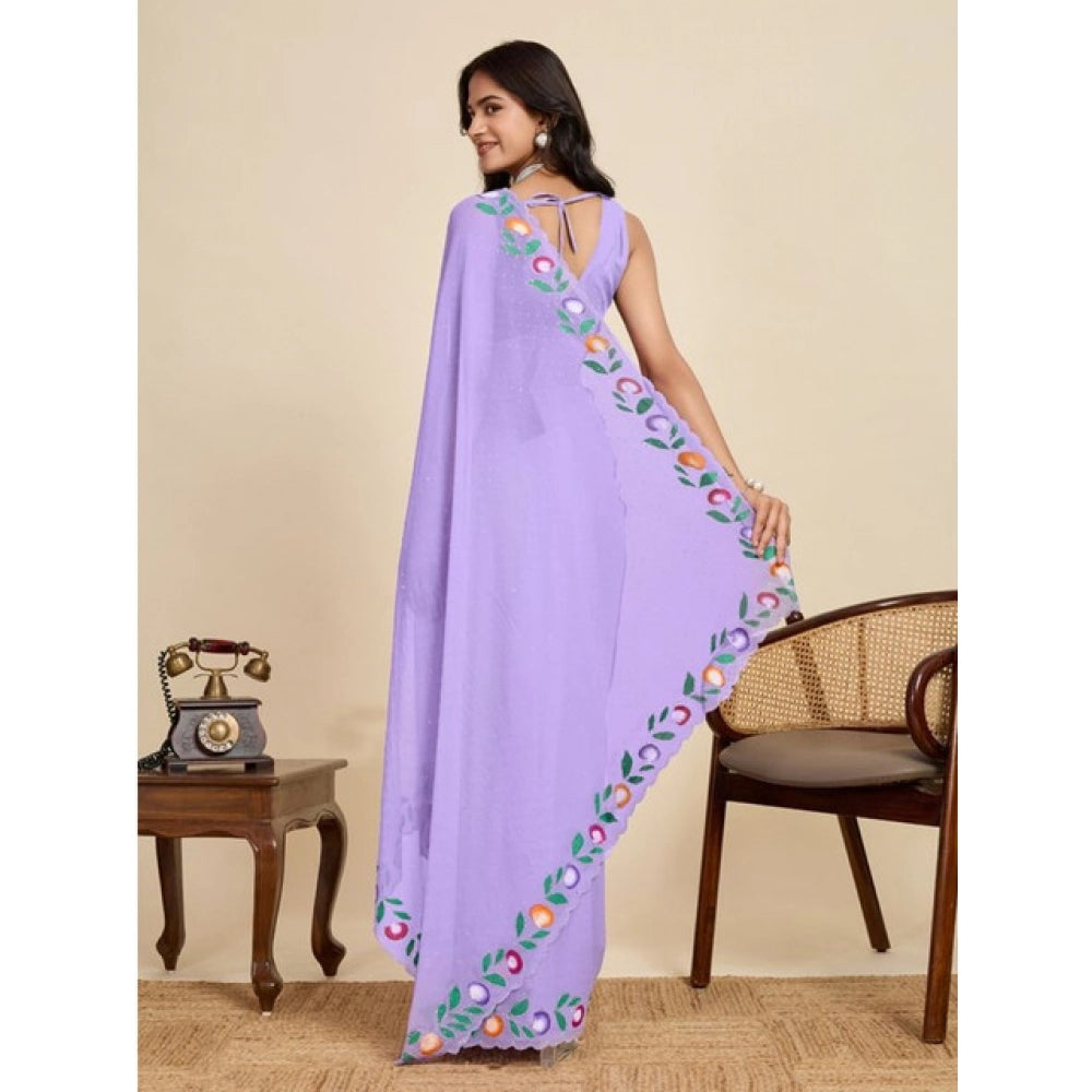 Amfyn Women's Georgette Printed Saree With Unstitched Blouse 5.5Mtr (Lavender)
