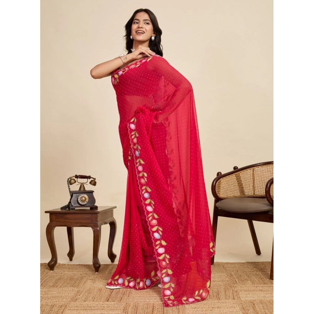Amfyn Women's Georgette Printed Saree With Unstitched Blouse 5.5Mtr (Red)