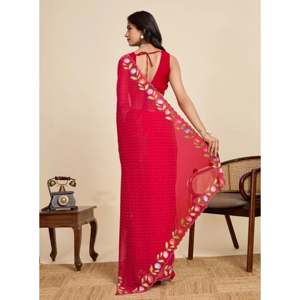Amfyn Women's Georgette Printed Saree With Unstitched Blouse 5.5Mtr (Red)
