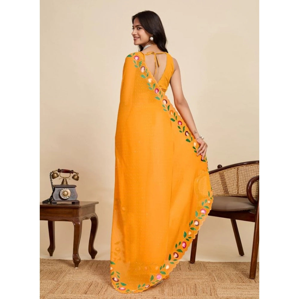 Amfyn Women's Georgette Printed Saree With Unstitched Blouse 5.5Mtr (Yellow)