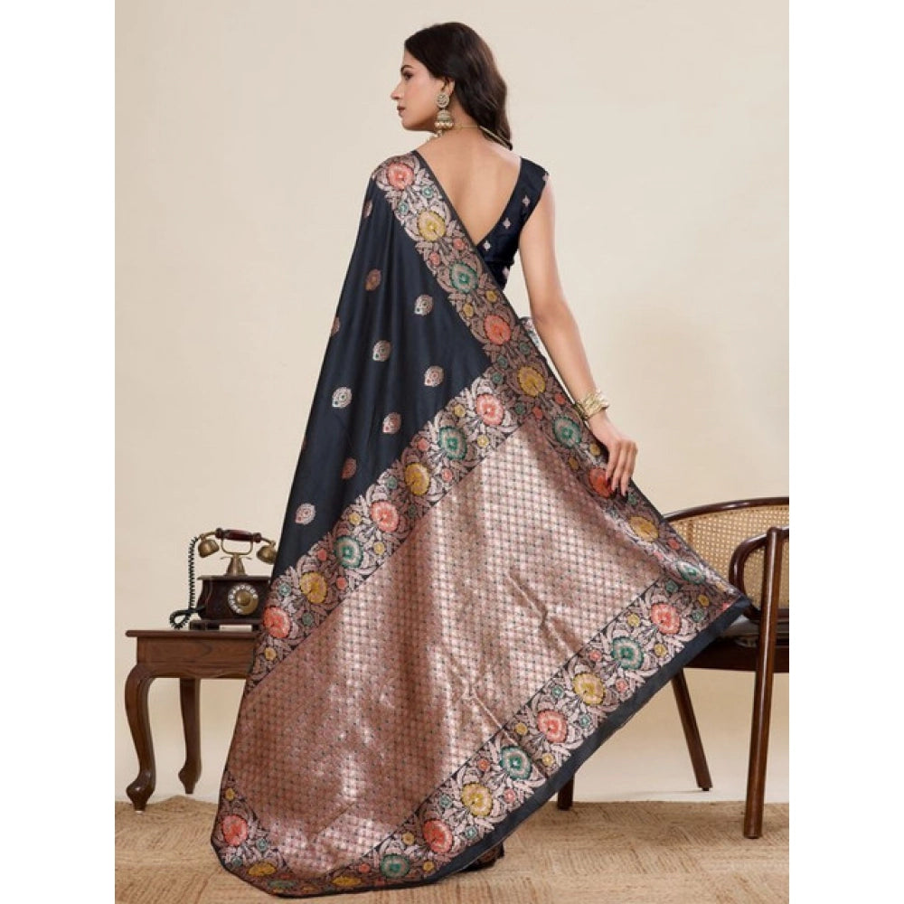 Amfyn Women's Faux_Banarasi_Silk Woven Saree With Unstitched Blouse 5.5Mtr (Black)