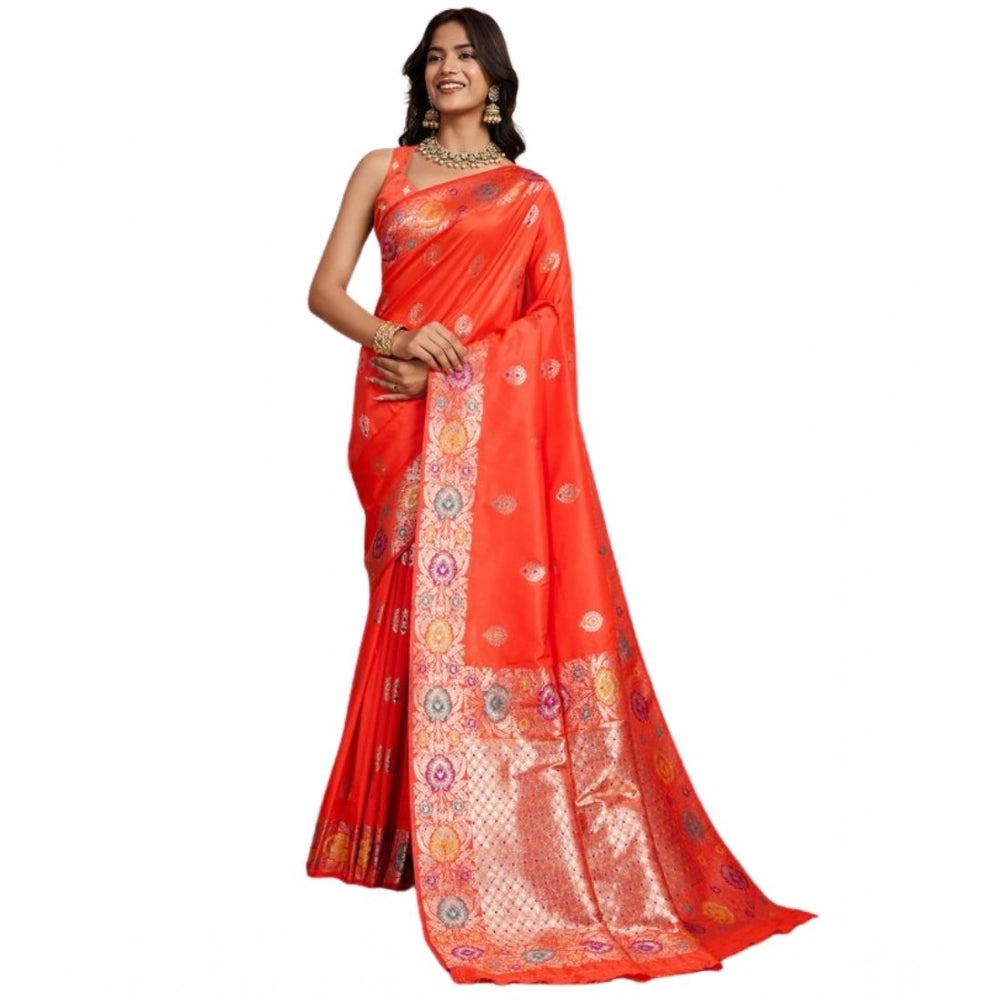 Amfyn Women's Faux_Banarasi_Silk Woven Saree With Unstitched Blouse 5.5Mtr (Coral)