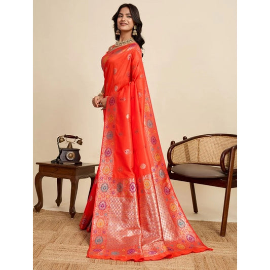 Amfyn Women's Faux_Banarasi_Silk Woven Saree With Unstitched Blouse 5.5Mtr (Coral)