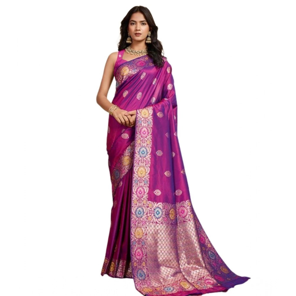 Amfyn Women's Faux_Banarasi_Silk Woven Saree With Unstitched Blouse 5.5Mtr (Magenta)