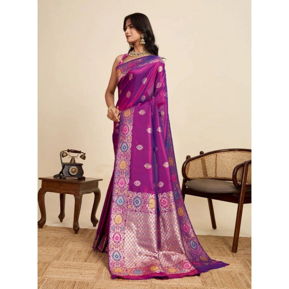 Amfyn Women's Faux_Banarasi_Silk Woven Saree With Unstitched Blouse 5.5Mtr (Magenta)