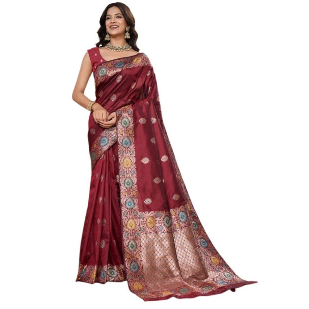 Amfyn Women's Faux_Banarasi_Silk Woven Saree With Unstitched Blouse 5.5Mtr (Maroon)