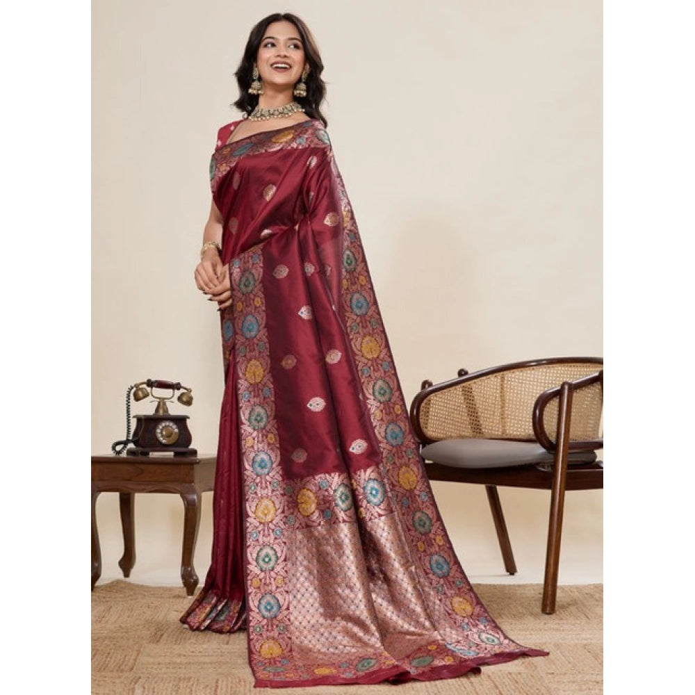 Amfyn Women's Faux_Banarasi_Silk Woven Saree With Unstitched Blouse 5.5Mtr (Maroon)