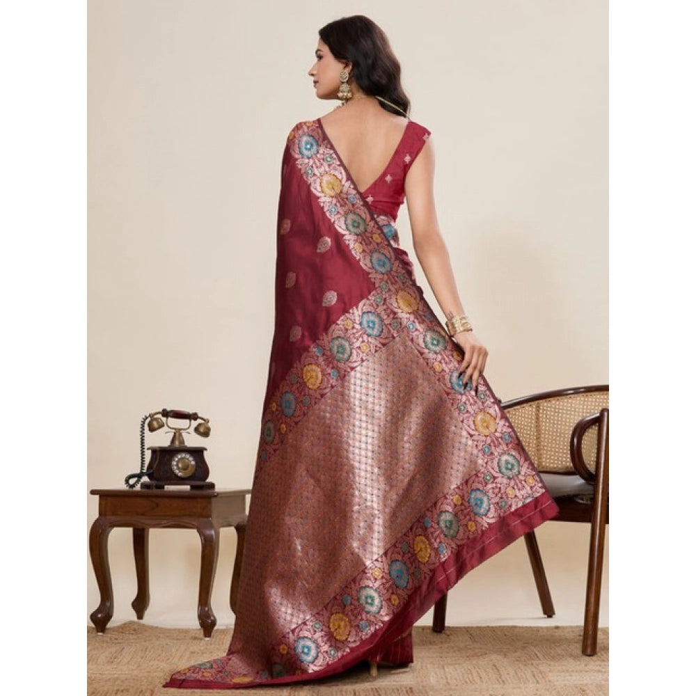 Amfyn Women's Faux_Banarasi_Silk Woven Saree With Unstitched Blouse 5.5Mtr (Maroon)