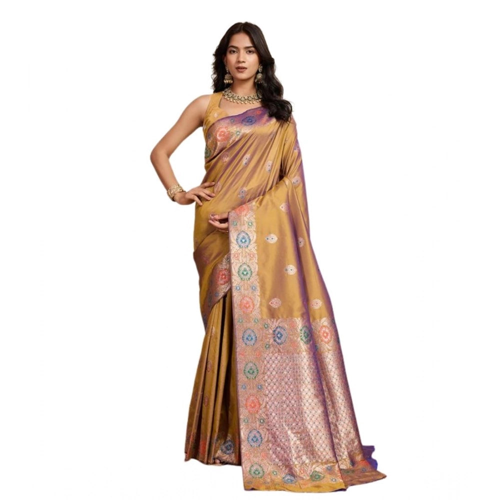 Amfyn Women's Faux_Banarasi_Silk Woven Saree With Unstitched Blouse 5.5Mtr (Mustard)
