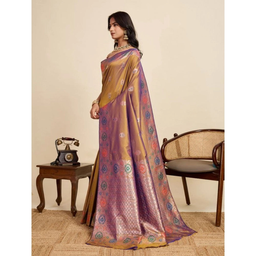 Amfyn Women's Faux_Banarasi_Silk Woven Saree With Unstitched Blouse 5.5Mtr (Mustard)
