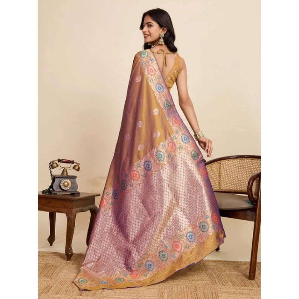 Amfyn Women's Faux_Banarasi_Silk Woven Saree With Unstitched Blouse 5.5Mtr (Mustard)