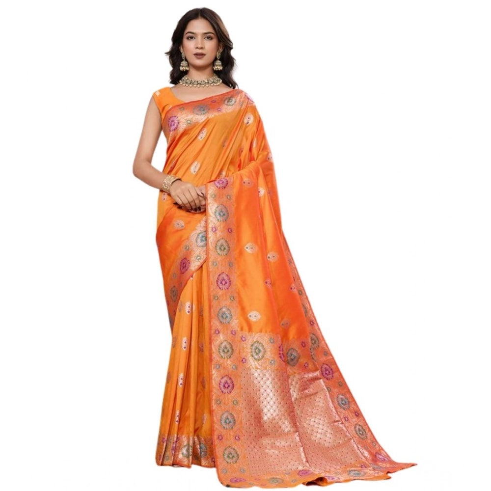 Amfyn Women's Faux_Banarasi_Silk Woven Saree With Unstitched Blouse 5.5Mtr (Orange)