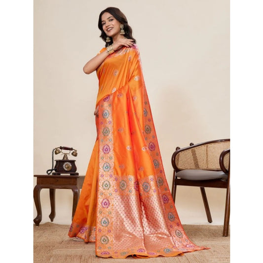 Amfyn Women's Faux_Banarasi_Silk Woven Saree With Unstitched Blouse 5.5Mtr (Orange)