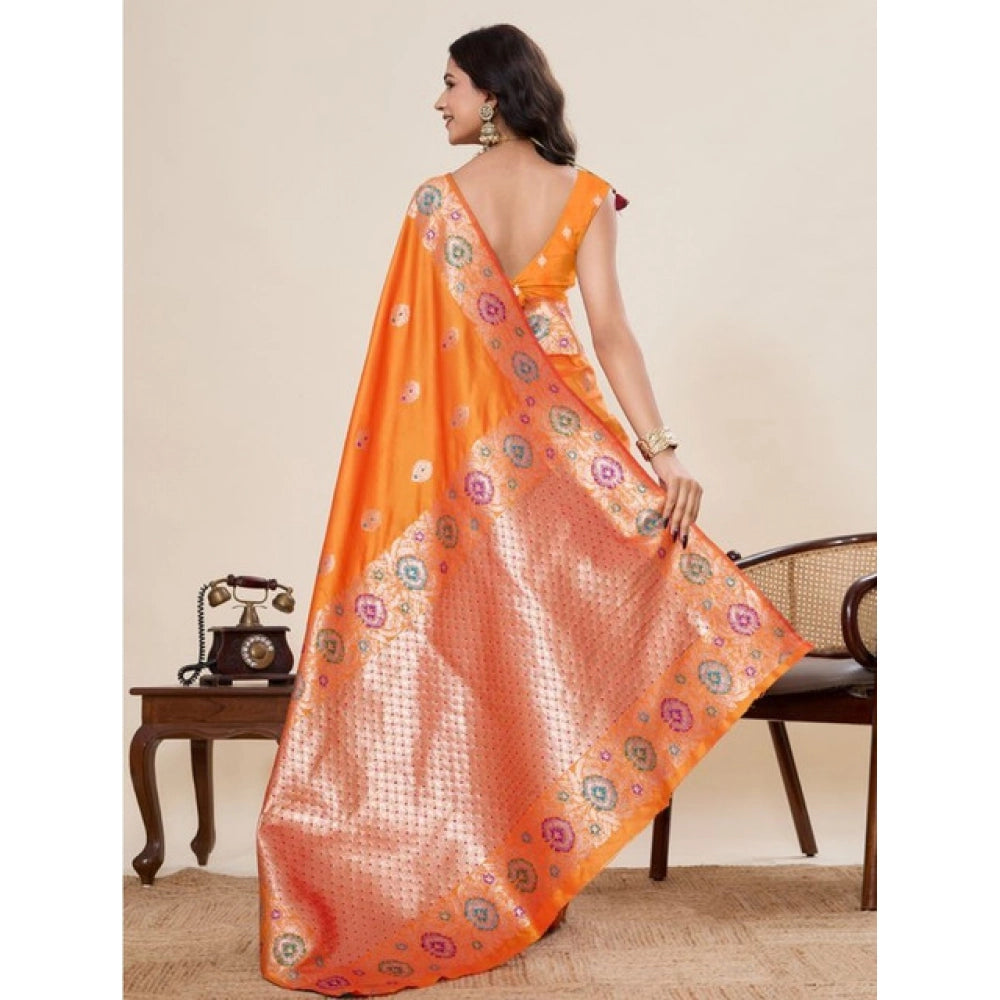 Amfyn Women's Faux_Banarasi_Silk Woven Saree With Unstitched Blouse 5.5Mtr (Orange)
