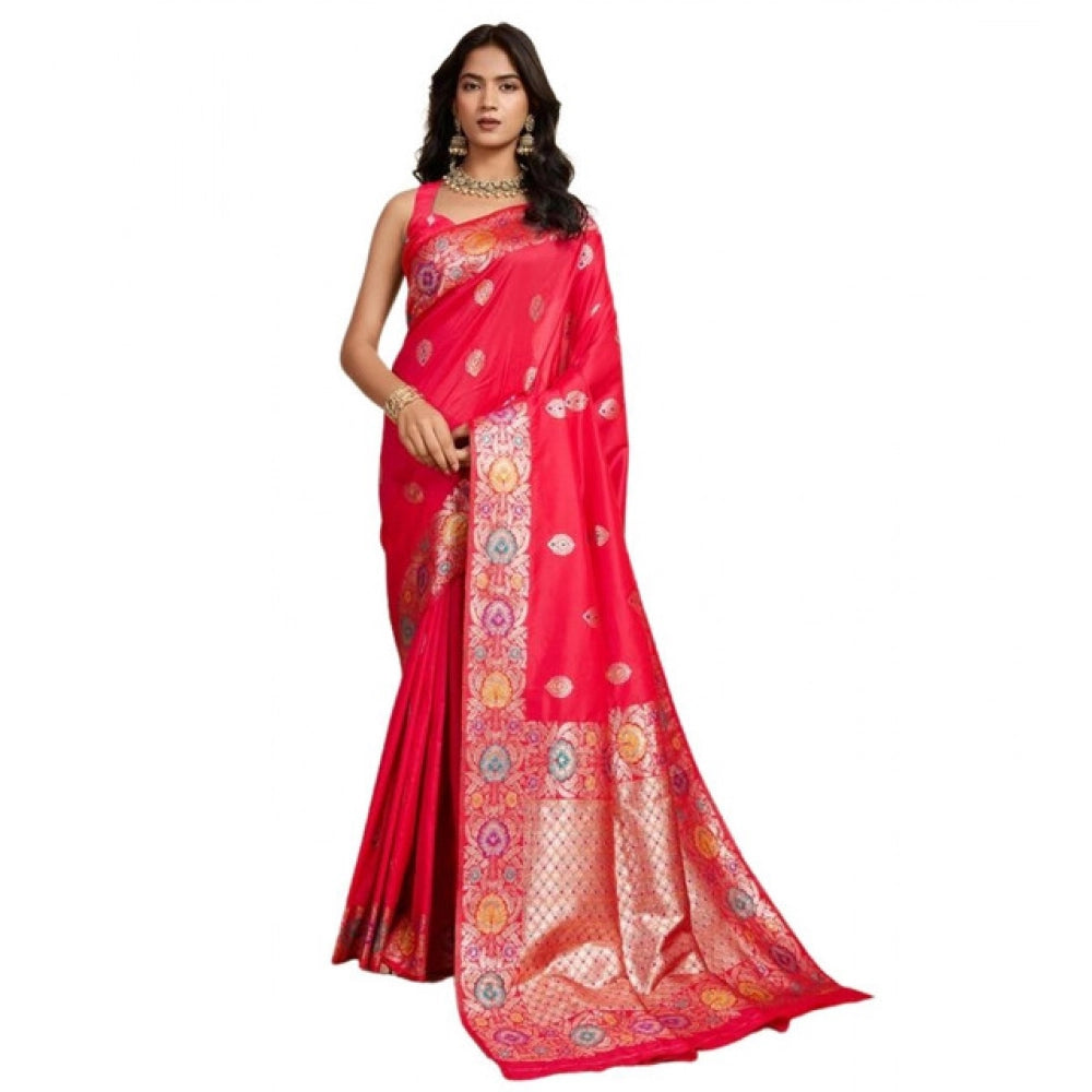 Amfyn Women's Faux_Banarasi_Silk Woven Saree With Unstitched Blouse 5.5Mtr (Red)