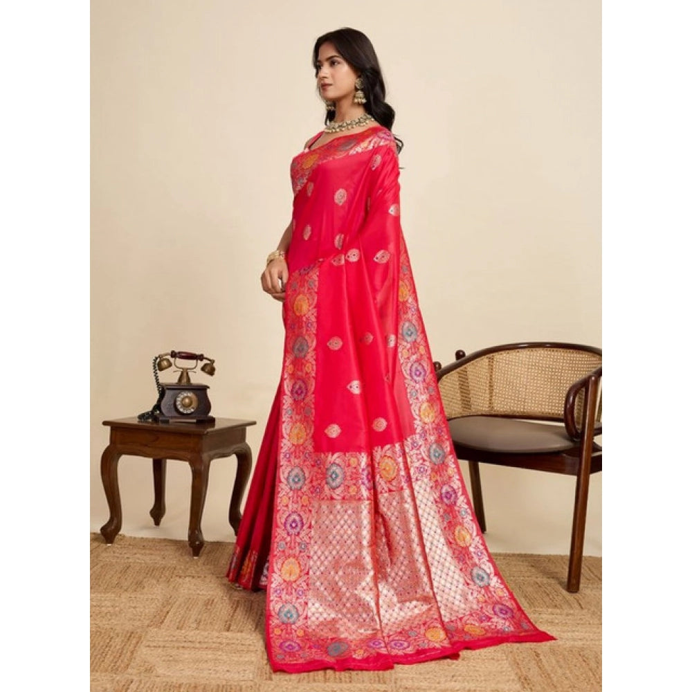 Amfyn Women's Faux_Banarasi_Silk Woven Saree With Unstitched Blouse 5.5Mtr (Red)