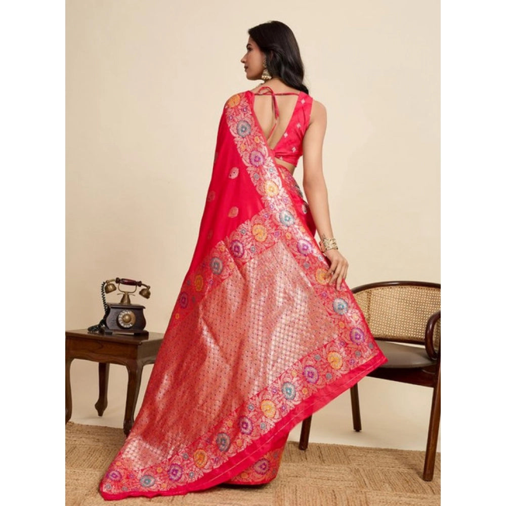 Amfyn Women's Faux_Banarasi_Silk Woven Saree With Unstitched Blouse 5.5Mtr (Red)