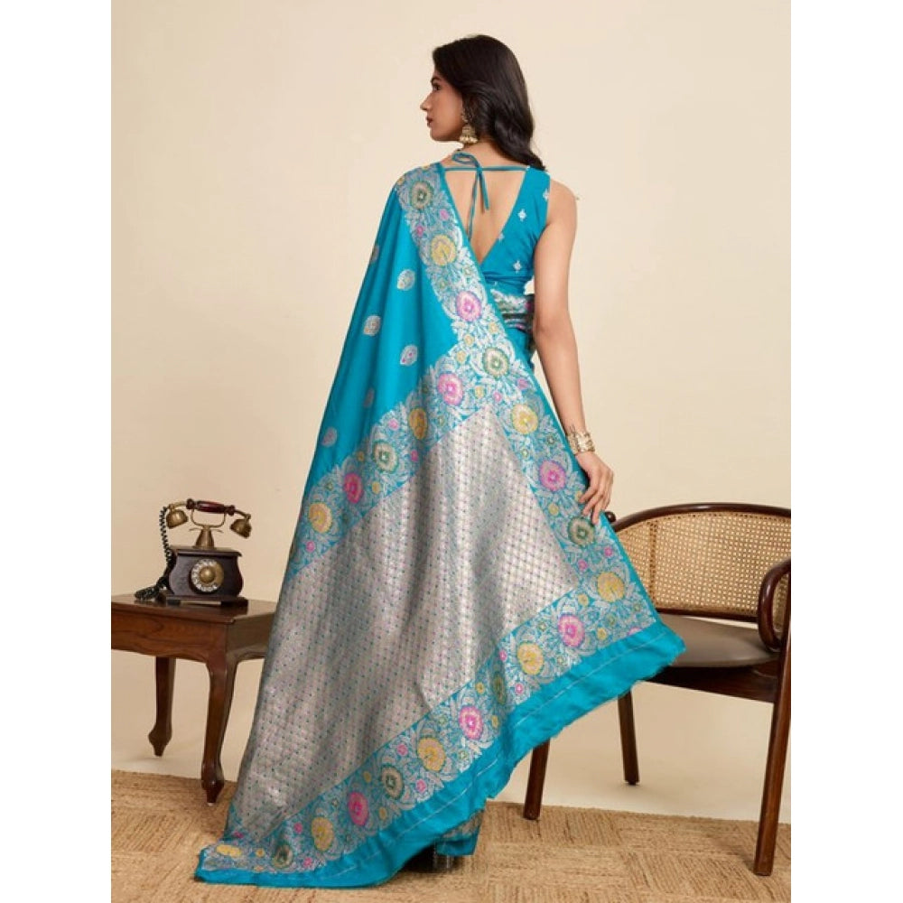 Amfyn Women's Faux_Banarasi_Silk Woven Saree With Unstitched Blouse 5.5Mtr (Turquoise)