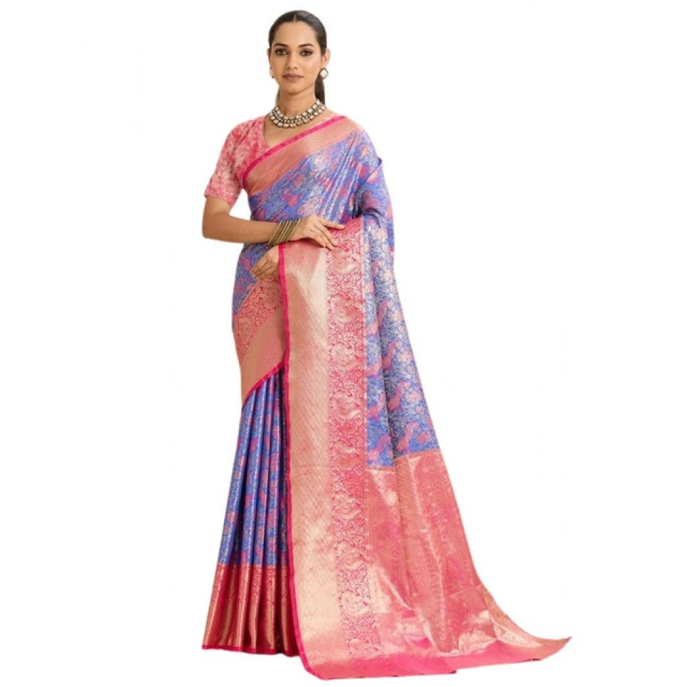 Amfyn Women's Faux_Banarasi_Silk Woven Saree With Unstitched Blouse 5.5Mtr (Blue)
