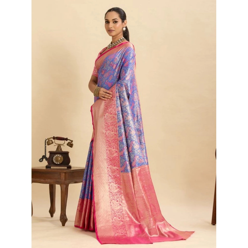 Amfyn Women's Faux_Banarasi_Silk Woven Saree With Unstitched Blouse 5.5Mtr (Blue)