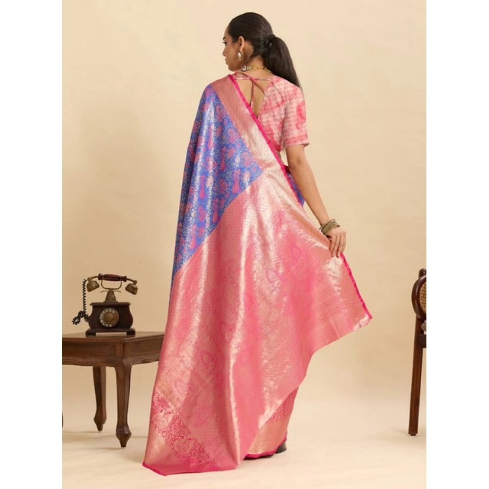 Amfyn Women's Faux_Banarasi_Silk Woven Saree With Unstitched Blouse 5.5Mtr (Blue)