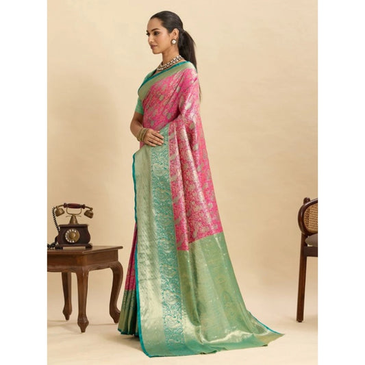 Amfyn Women's Faux_Banarasi_Silk Woven Saree With Unstitched Blouse 5.5Mtr (Pink)