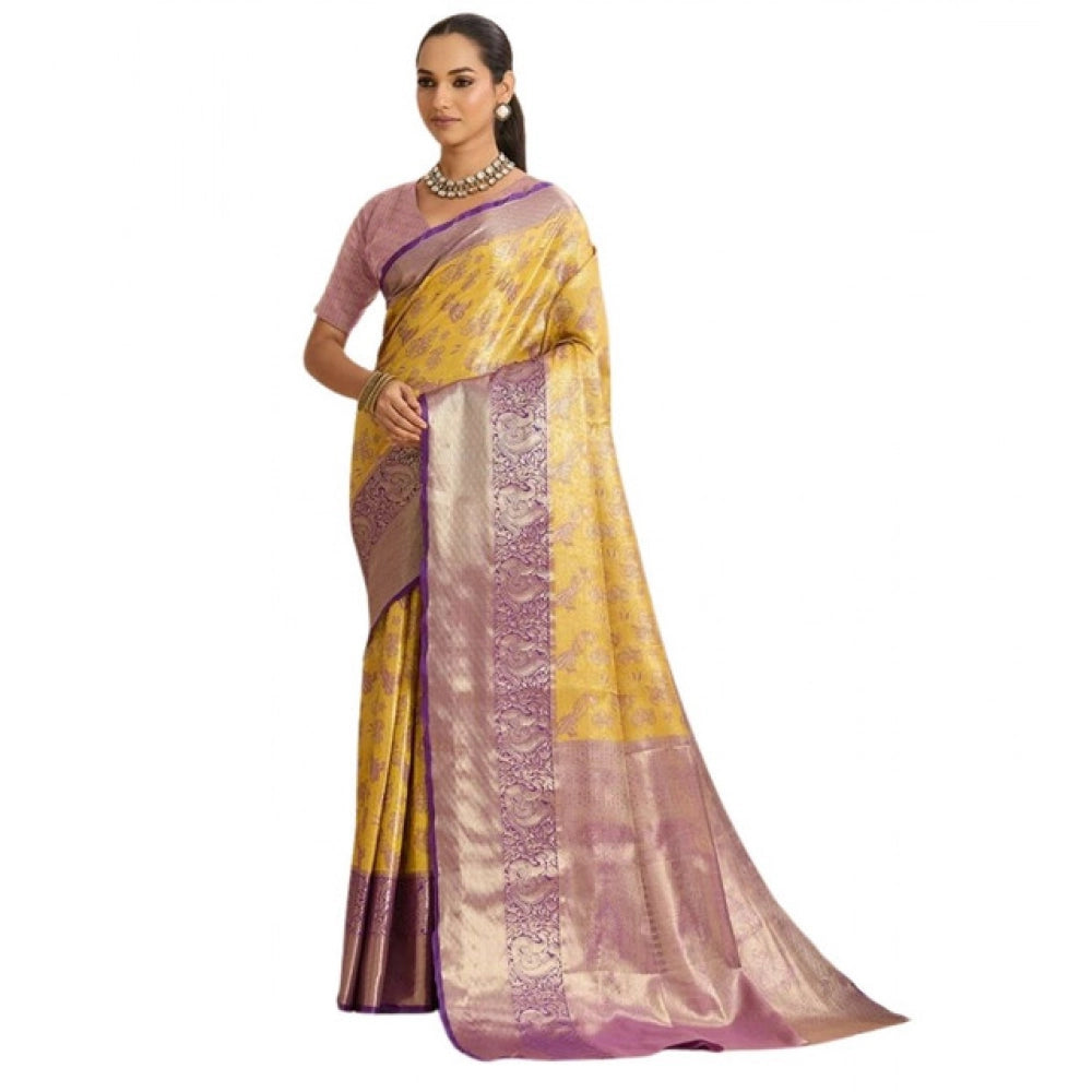 Amfyn Women's Faux_Banarasi_Silk Woven Saree With Unstitched Blouse 5.5Mtr (Yellow)