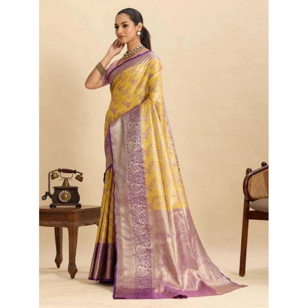 Amfyn Women's Faux_Banarasi_Silk Woven Saree With Unstitched Blouse 5.5Mtr (Yellow)