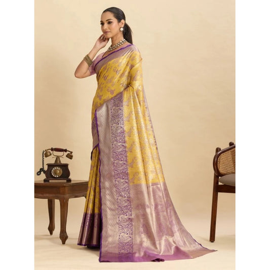 Amfyn Women's Faux_Banarasi_Silk Woven Saree With Unstitched Blouse 5.5Mtr (Yellow)
