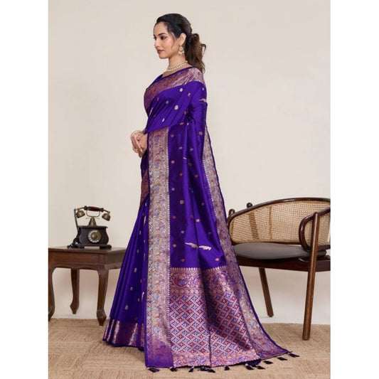 Amfyn Women's Jacquard Woven Saree With Unstitched Blouse 5.5Mtr (Blue)