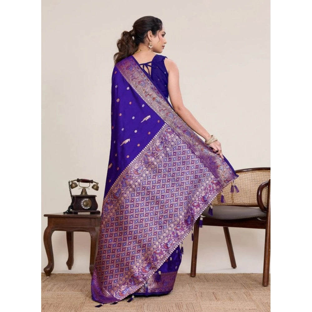Amfyn Women's Jacquard Woven Saree With Unstitched Blouse 5.5Mtr (Blue)