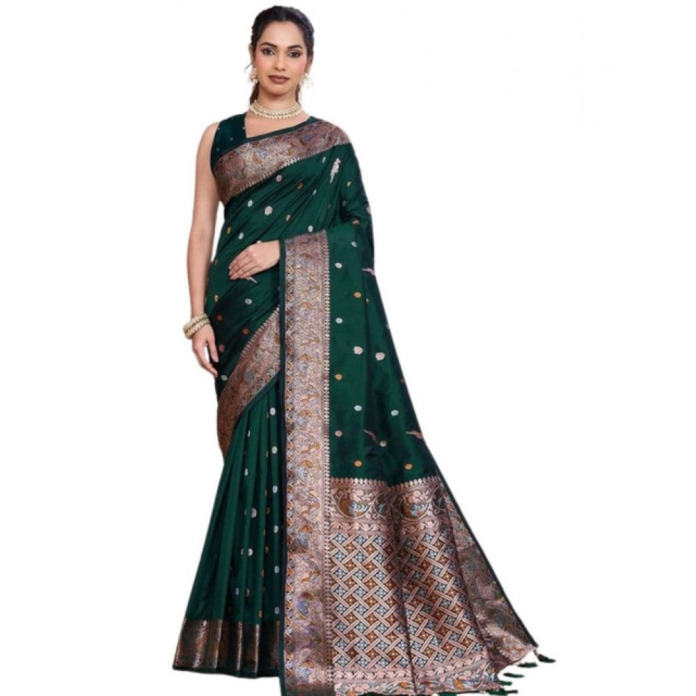 Amfyn Women's Jacquard Woven Saree With Unstitched Blouse 5.5Mtr (Green)