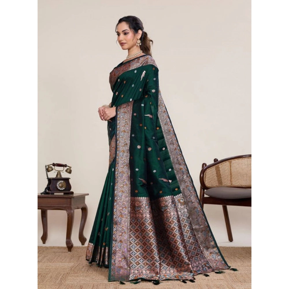 Amfyn Women's Jacquard Woven Saree With Unstitched Blouse 5.5Mtr (Green)