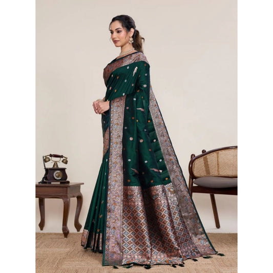 Amfyn Women's Jacquard Woven Saree With Unstitched Blouse 5.5Mtr (Green)