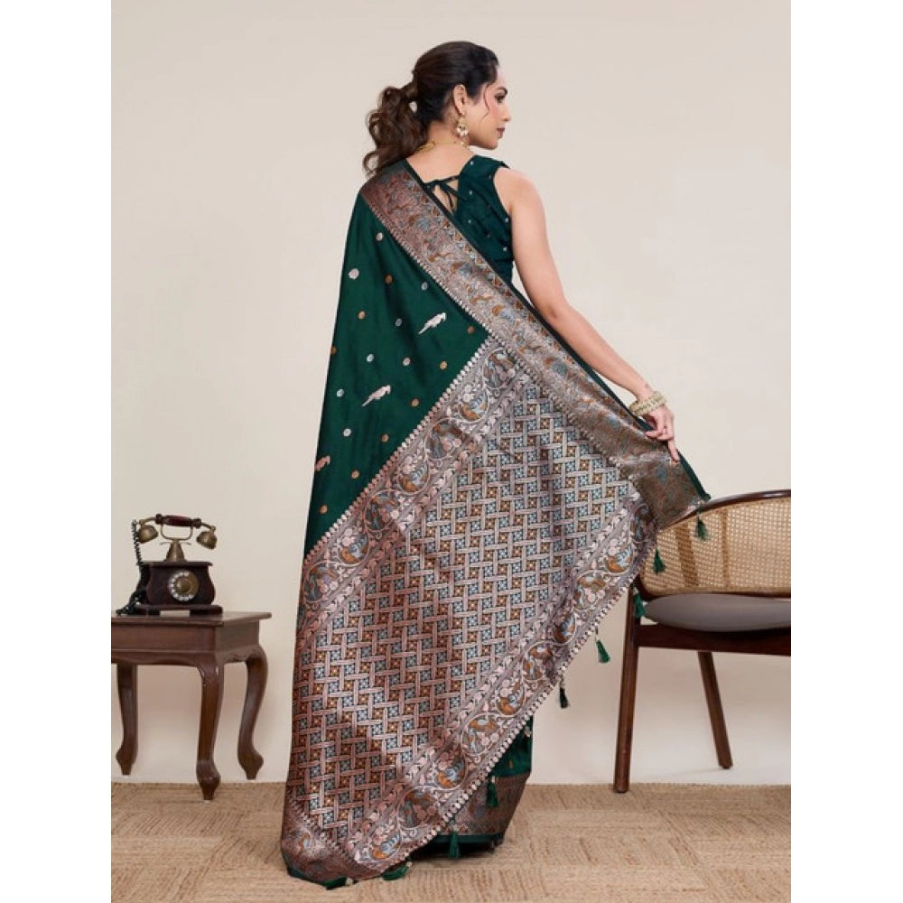 Amfyn Women's Jacquard Woven Saree With Unstitched Blouse 5.5Mtr (Green)